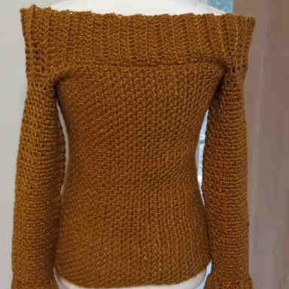 Handmade Crochet Off the Shoulder Sweater S Mustard Yellow - Picture 2 of 4